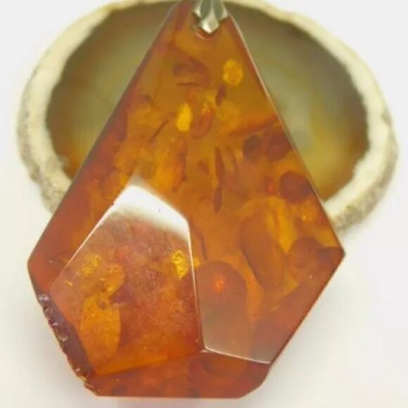Artisan 925 Chunky Cognac Amber Statement Pendant Necklace 20.1g - Picture 3 of 6